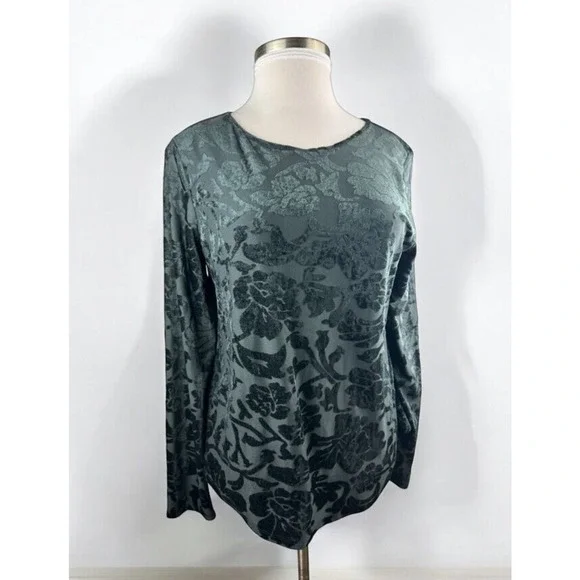 Sundance Bella Grace Floral Velvet Burnout Top Black Long Sleeve Women's Size XL - Picture 2 of 16